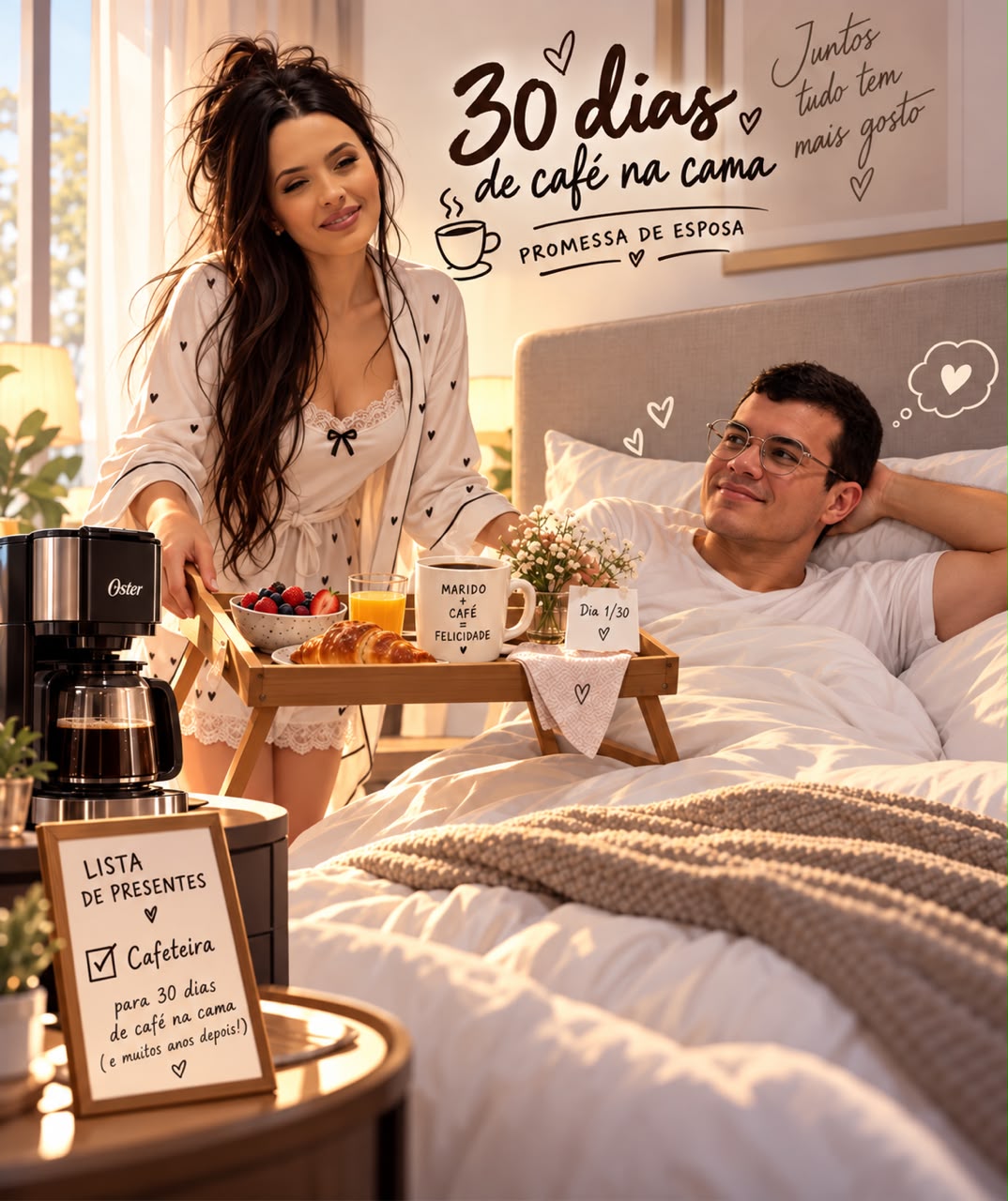 Cafeteira para garantir 30 dias de café na cama para o noivo!
